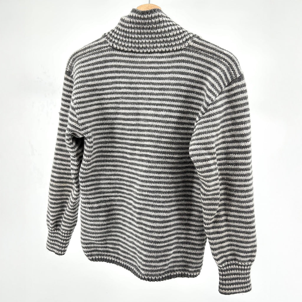 Vintage 90s Mitsuba Gray Striped 100% Wool Minimalist Sweater
