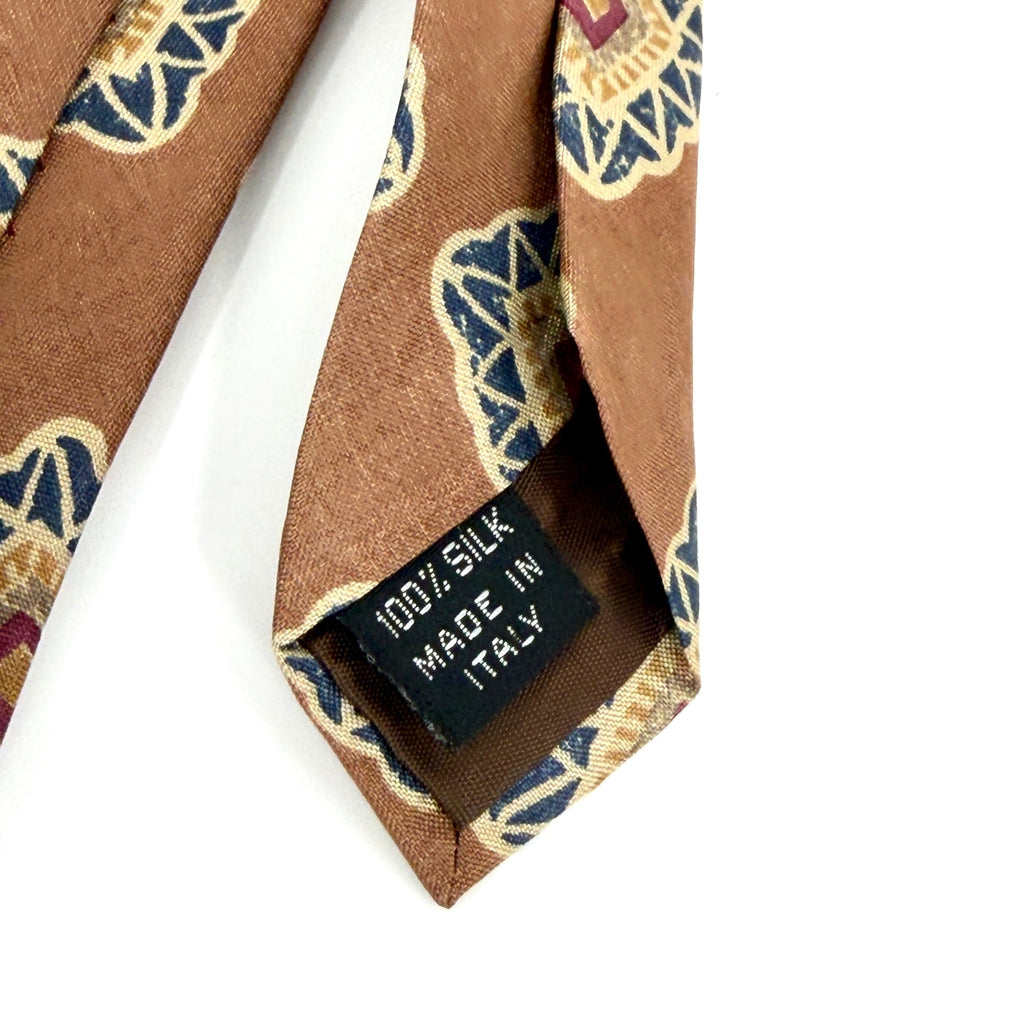Vintage 90s Accents by Isaac Zelcer Beige Geometric 100% Silk Abstract Necktie