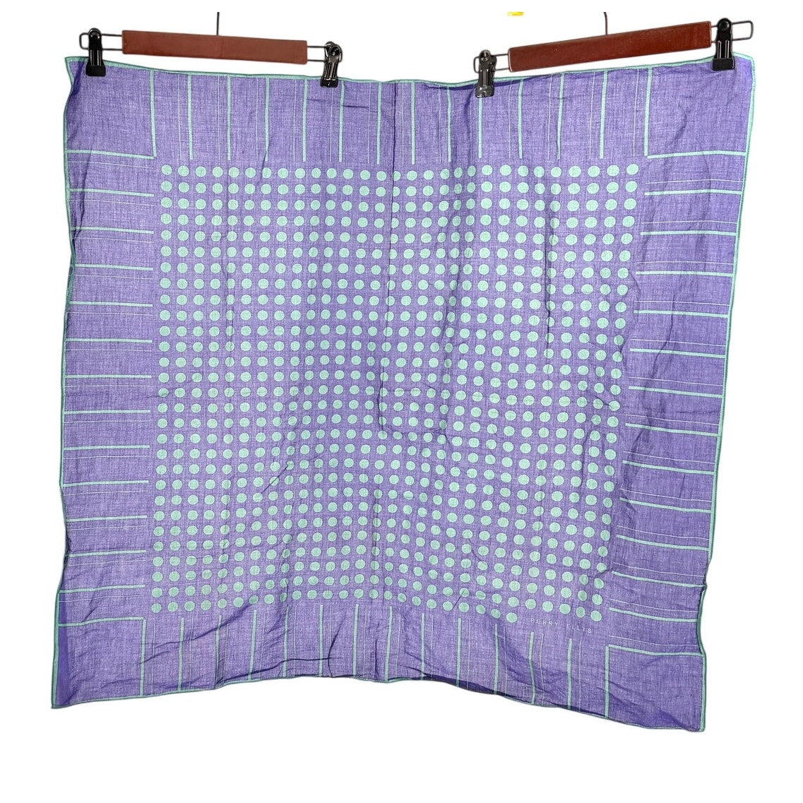Vintage 80s Perry Ellis Blue Green 100% Cotton Polka Dot Square Scarf