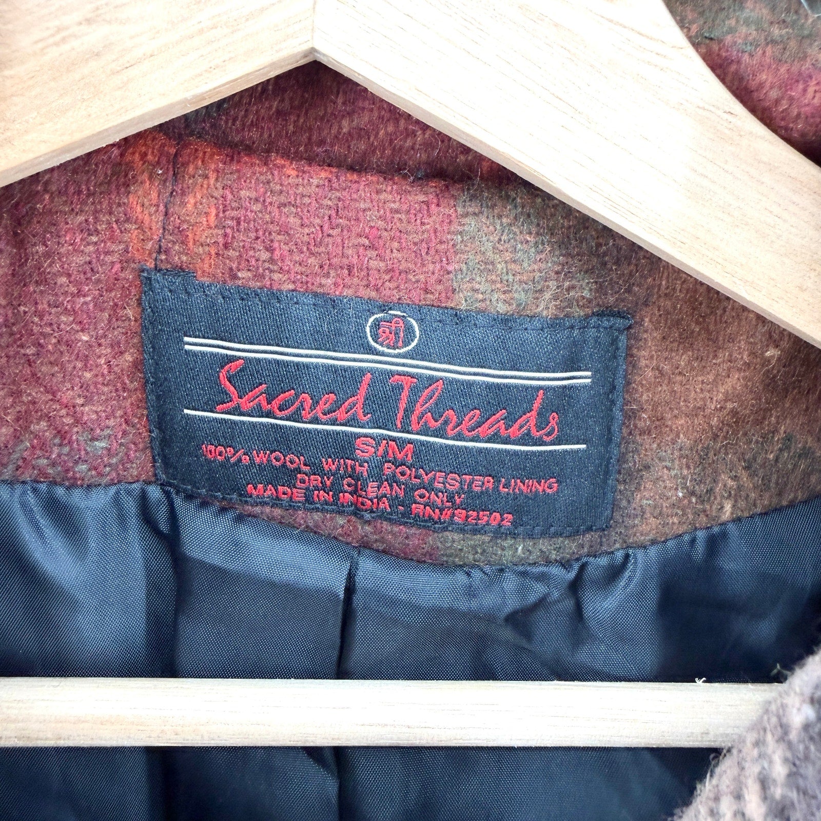 Vintage 90s Sacred Threads Brown Patchwork 100% Wool Plaid Shacket Car Coat