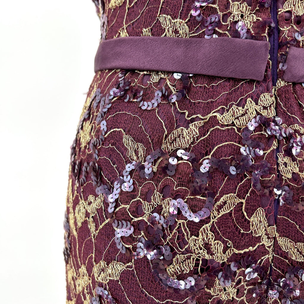 Vintage 90s Tosca New York Purple Gold Lace Silk Sequin Gown