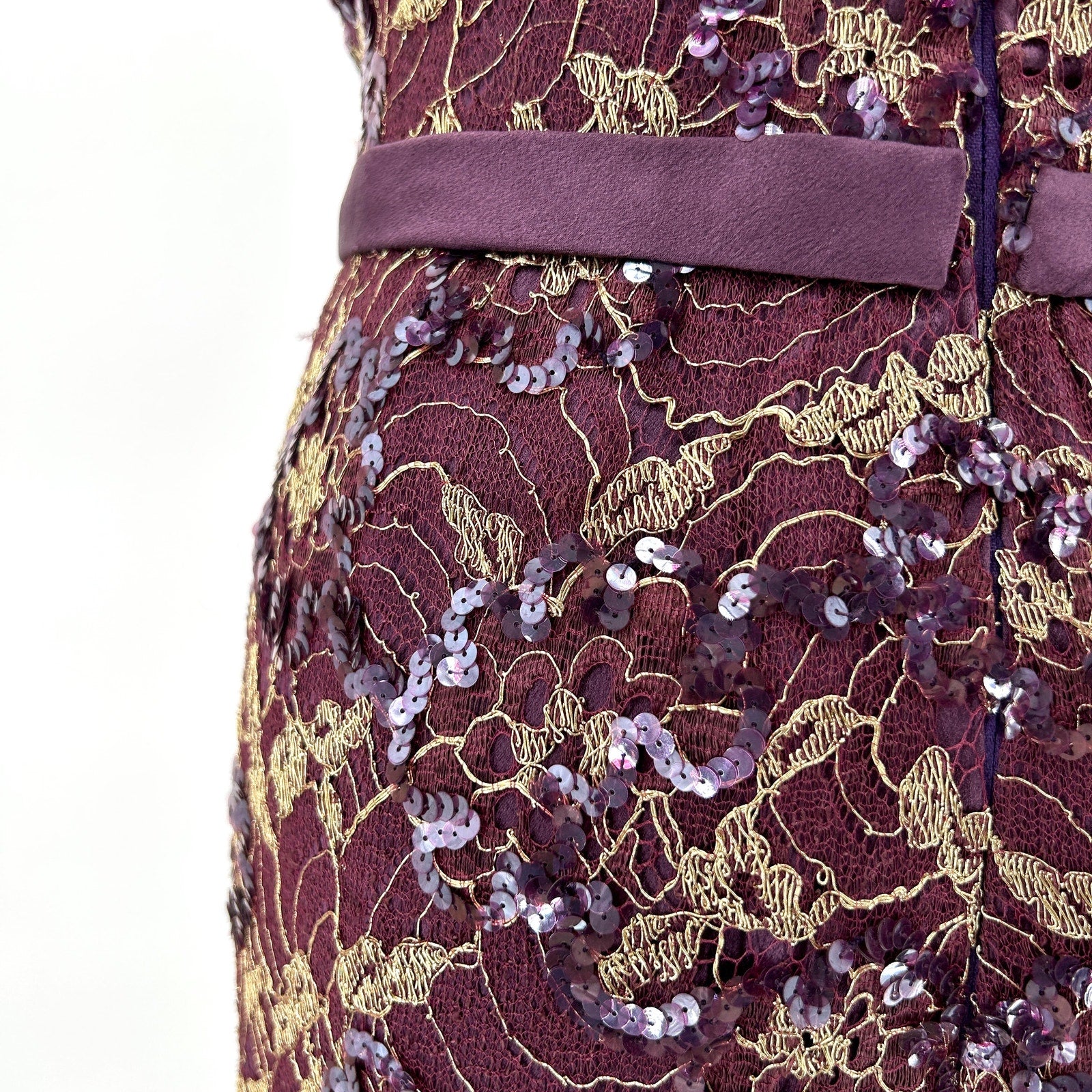 Vintage 90s Tosca New York Purple Gold Lace Silk Sequin Gown
