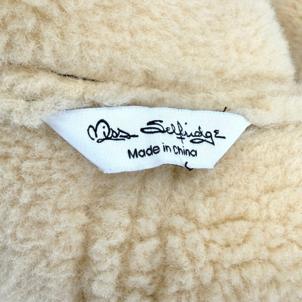 NWT Miss Selfridge Black Cream Faux Shearling Double Breasted Trenchcoat