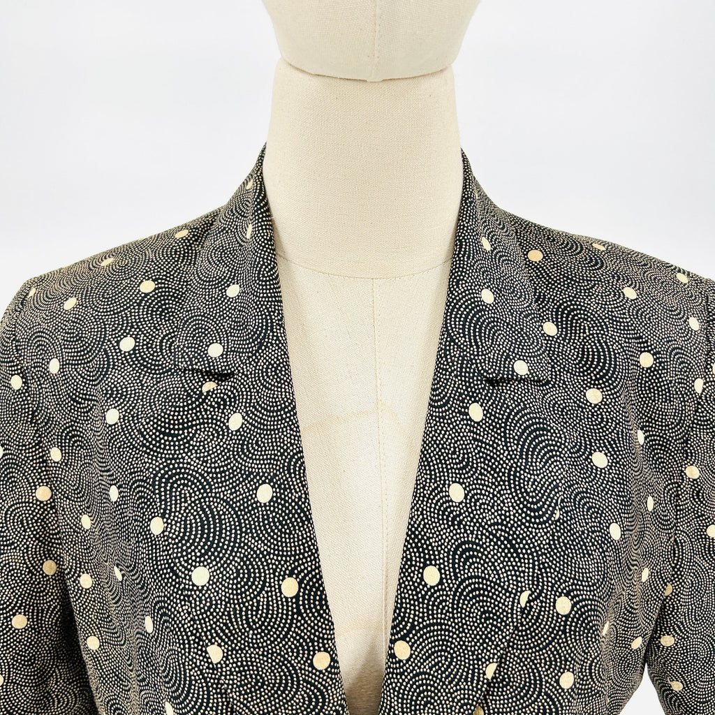 Vintage 80s Anne Klein II Black Gold Polka Dot Oversized Blazer Jacket