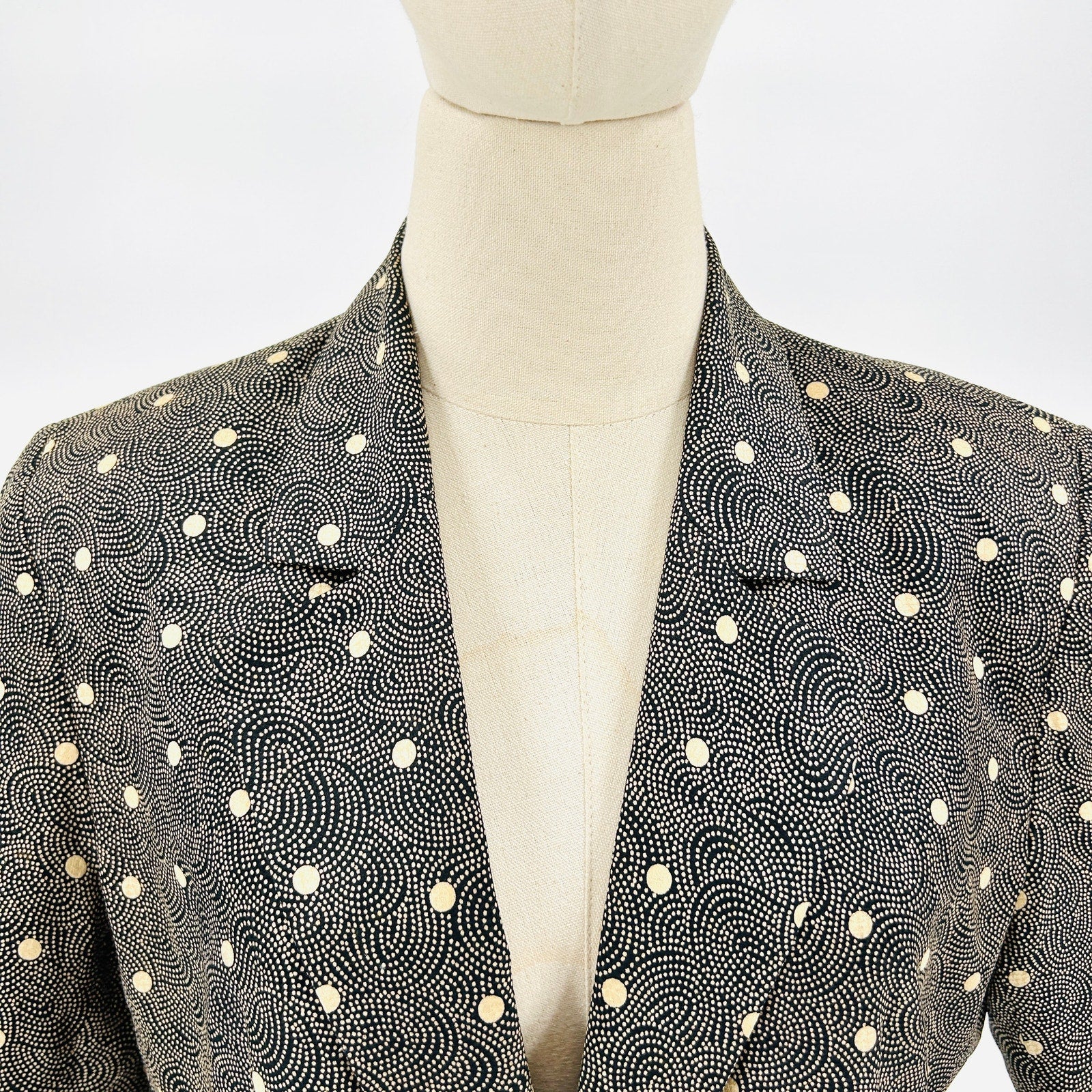 Vintage 80s Anne Klein II Black Gold Polka Dot Oversized Blazer Jacket