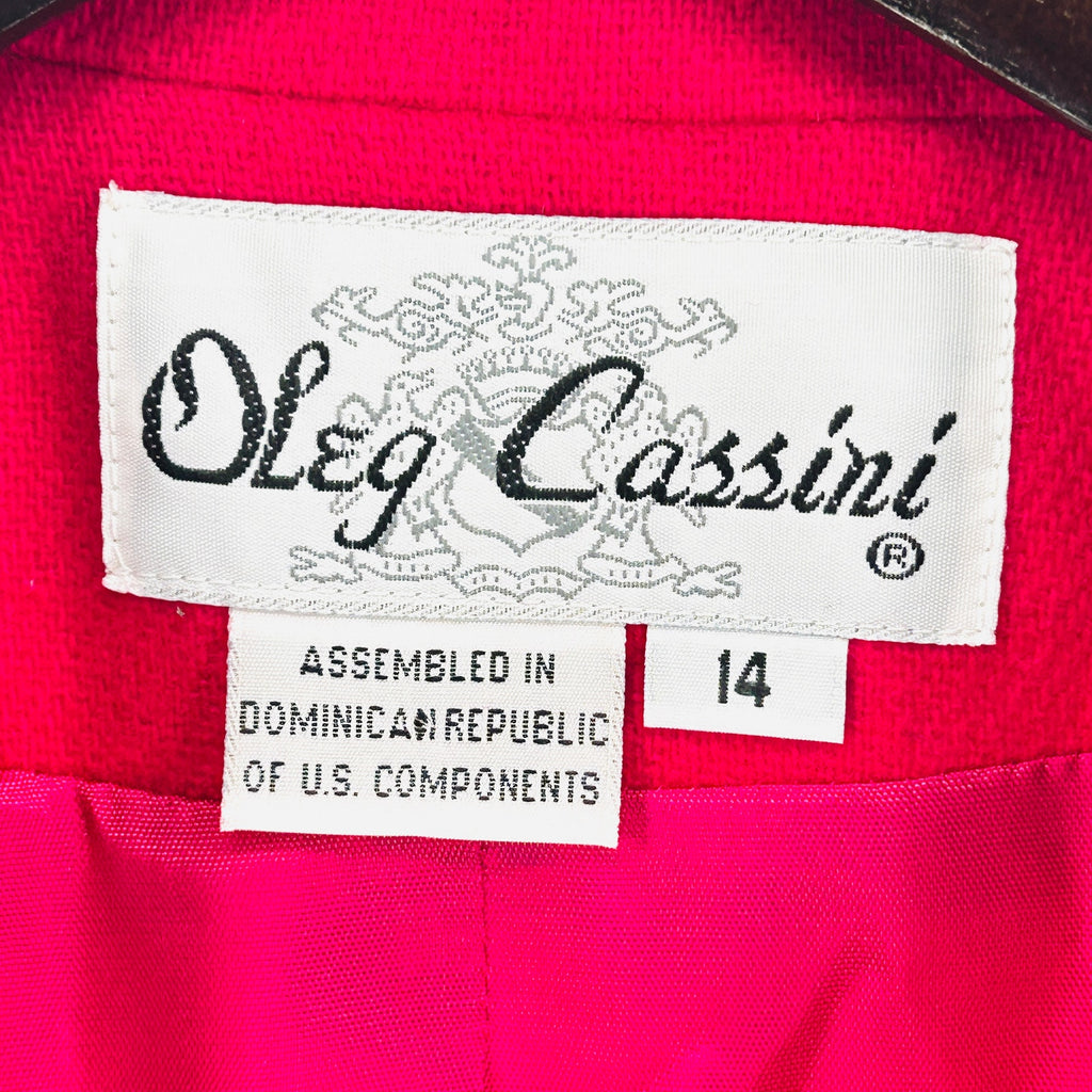 Vintage 90s Oleg Cassini Wool Hot Pink Minimalist Gold Button Power Blazer