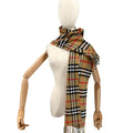 Vintage 90s Tan Red Tartan Wool Cashmere Winter Scarf