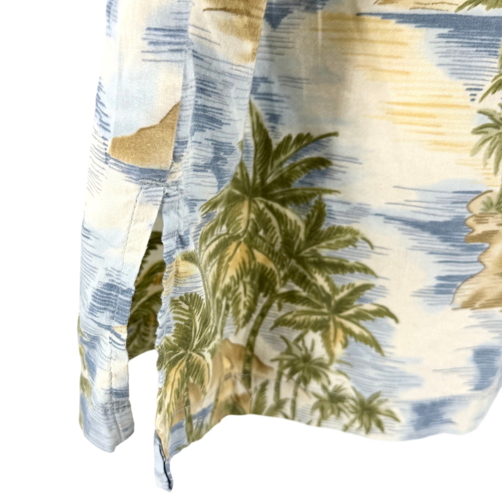 Pau Hana Hawaii Blue Tropical Palm Tree Print Camp Shirt