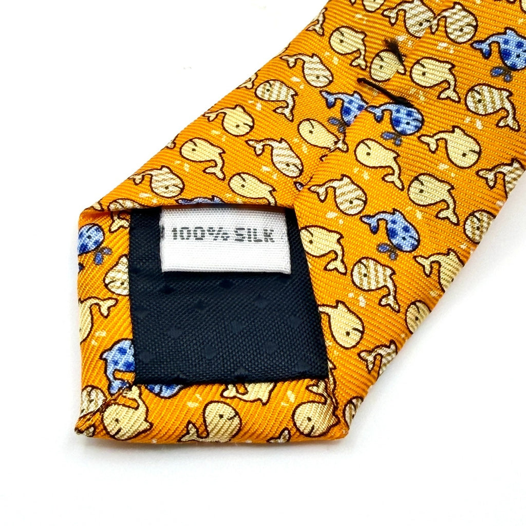 Pierre Cardin Yellow 100% Silk Whale Novelty Print Tie