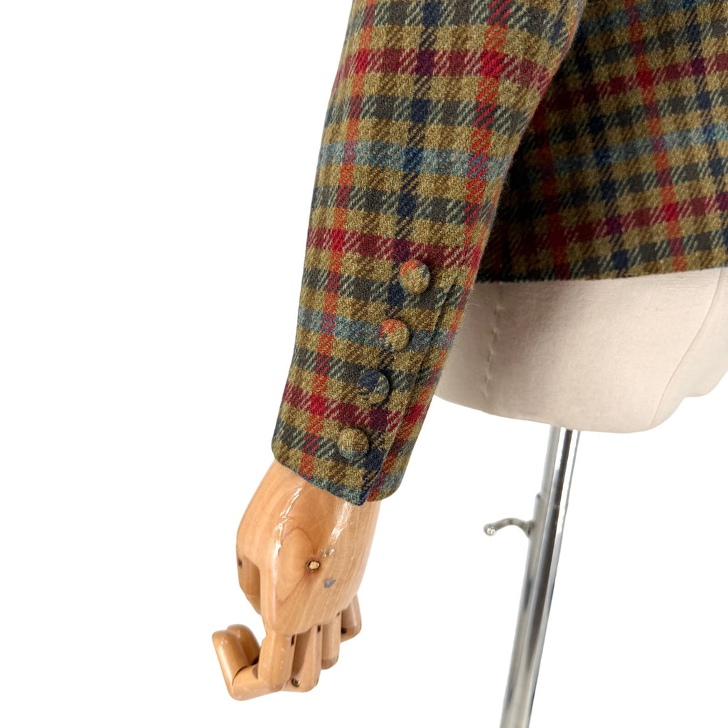 Vintage 80s Le Passe-Partout Olive Wool Plaid Peplum Blazer