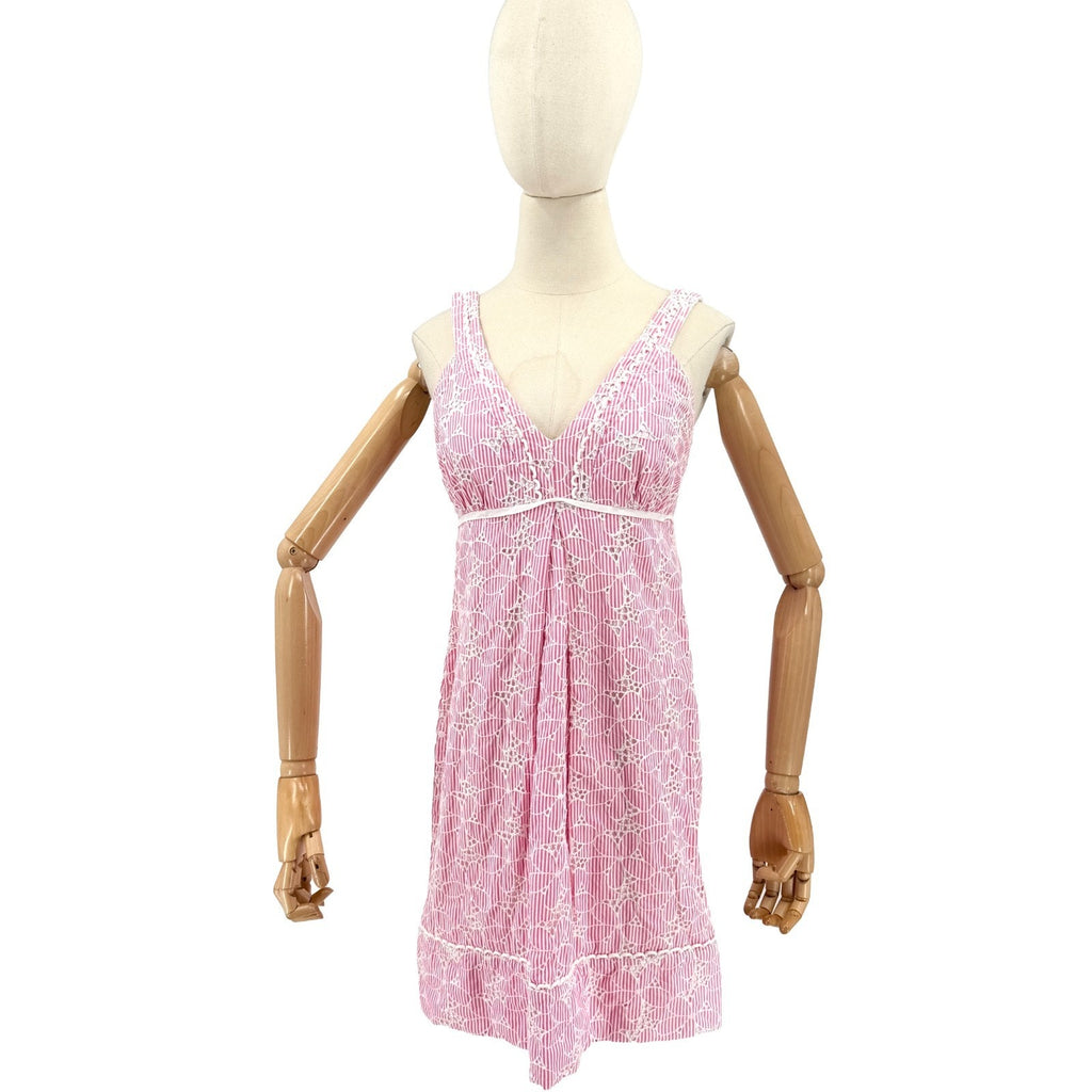 Lilly Pulitzer Pink Striped Cotton Eyelet Preppy Garden Party Empire Dress