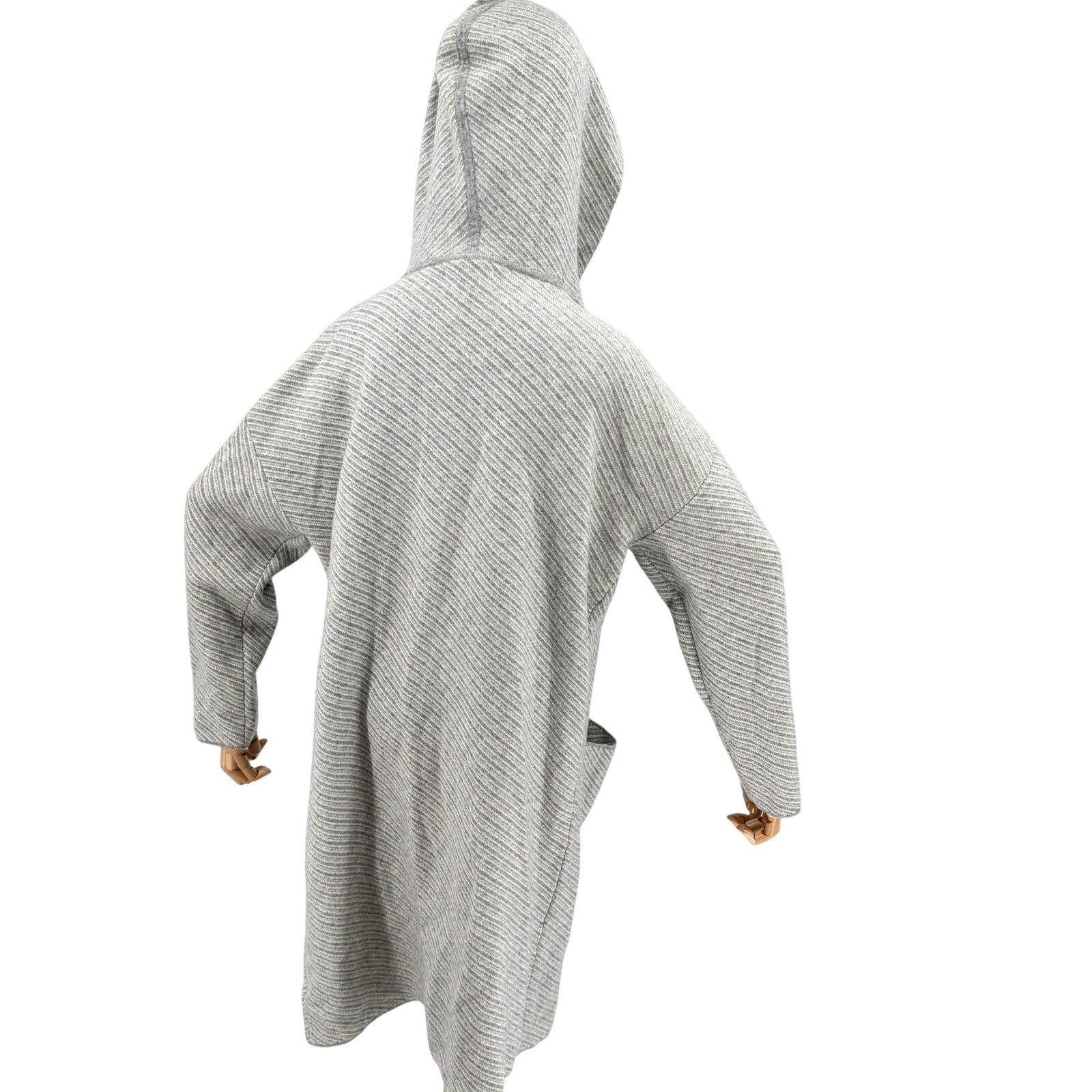 Tahari Gray Striped 100% Cashmere Hooded Cardigan Sweater