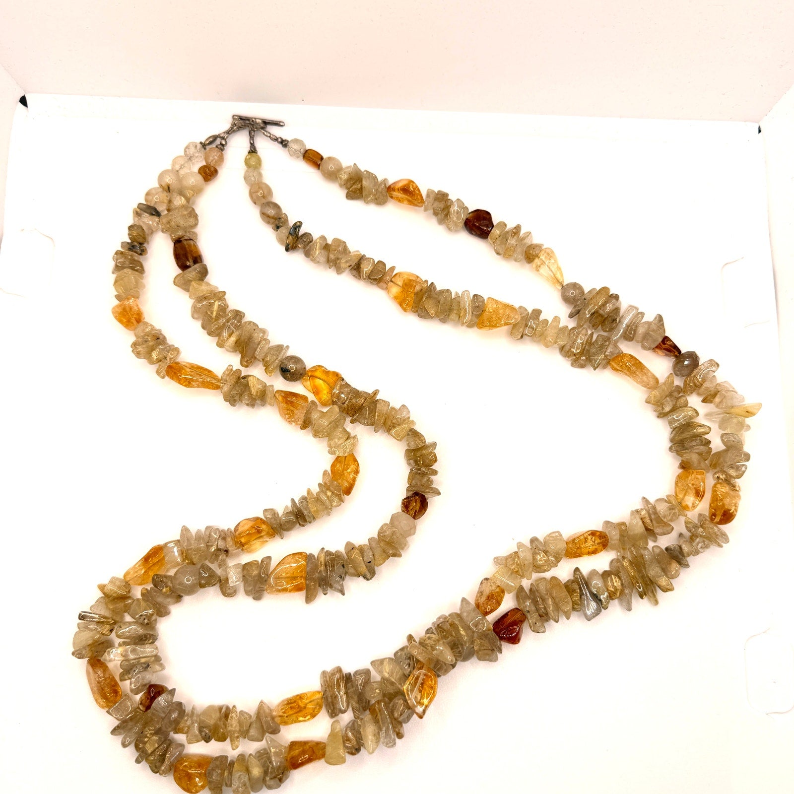 Vintage 90s Golden Rutilated Quartz Citrine Massive Double Strand Chip Necklace