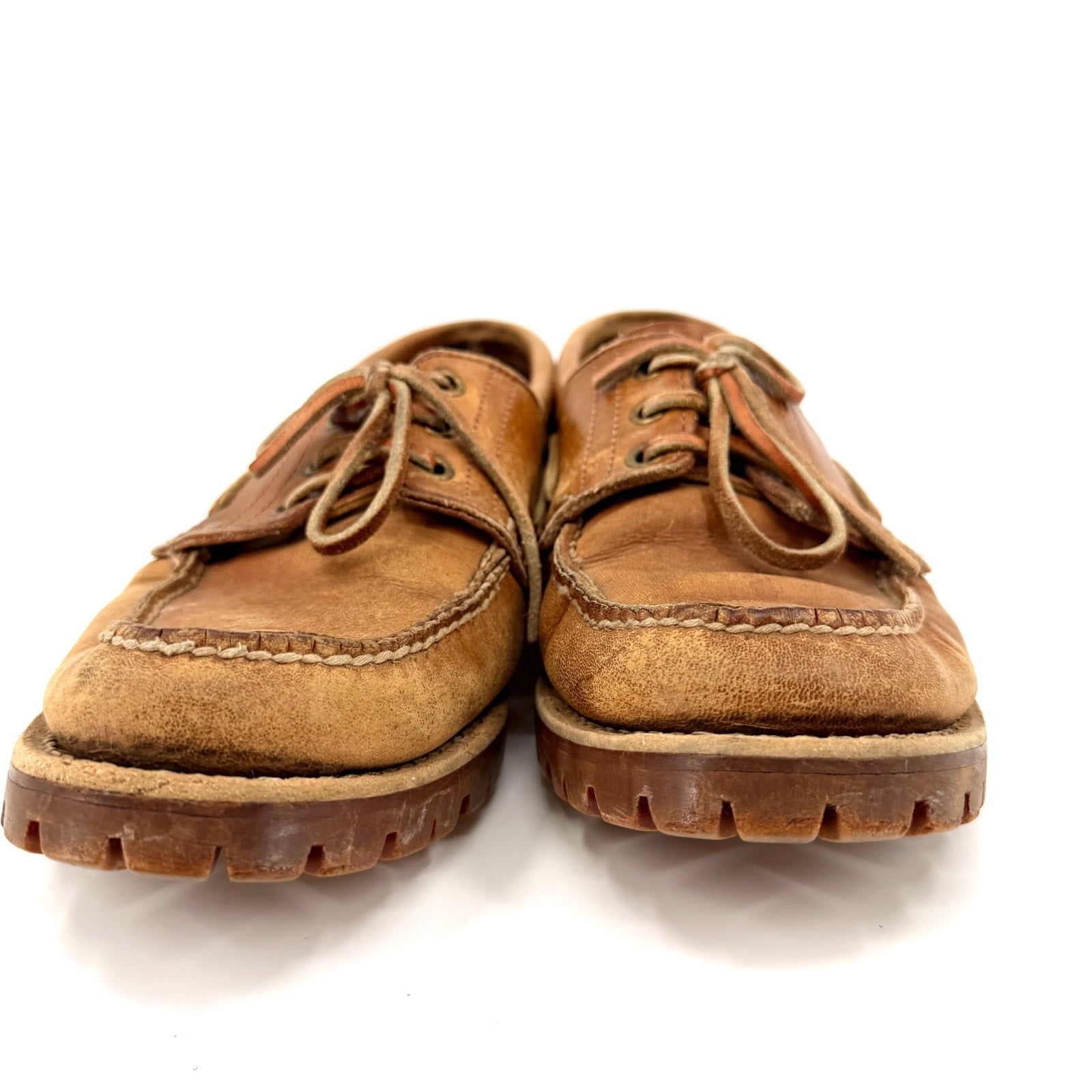 Vintage 90s Backroads Tan 100% Genuine Leather Rugged Lug Sole Loafers
