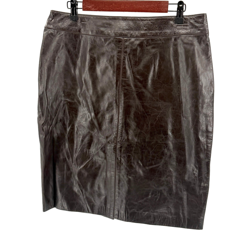Vintage 90s Laundry by Shelli Segal Chocolate Brown Genuine Leather Pencil Skirt