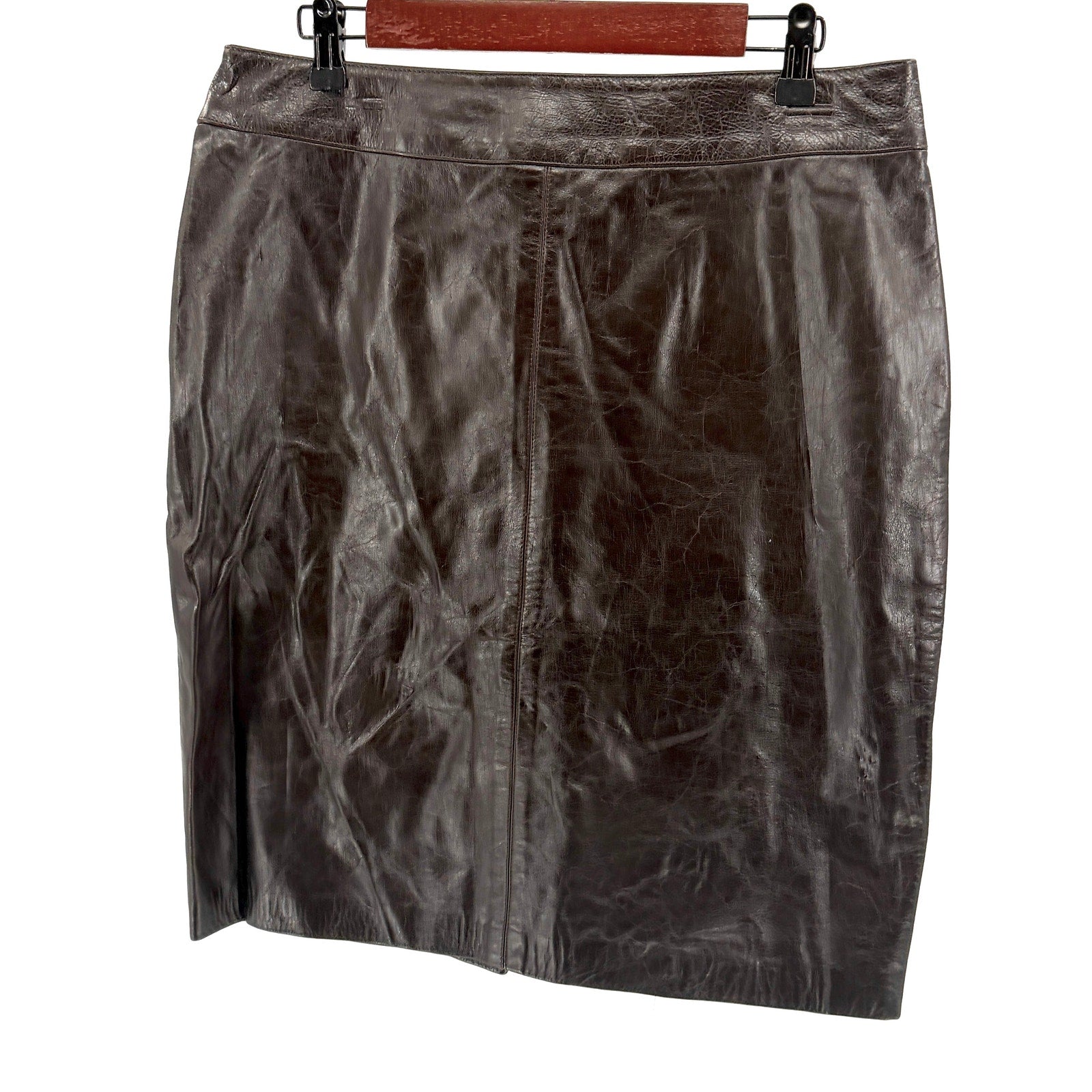 Vintage 90s Laundry by Shelli Segal Chocolate Brown Genuine Leather Pencil Skirt