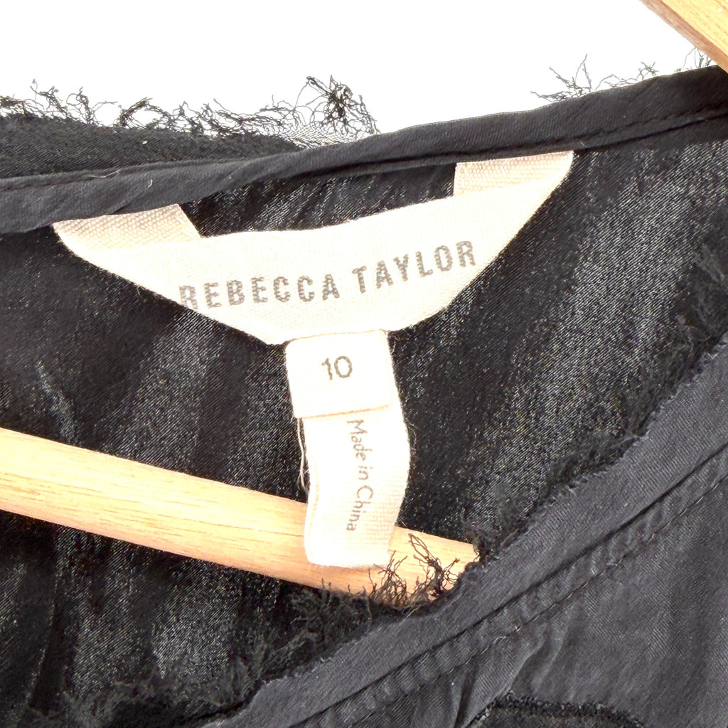 Rebecca Taylor Black Silk Floral Appliqué Peplum Blouse
