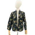 Vintage 80s Chinese Black Satin Gold Bamboo Embroidered Reversible Jacket