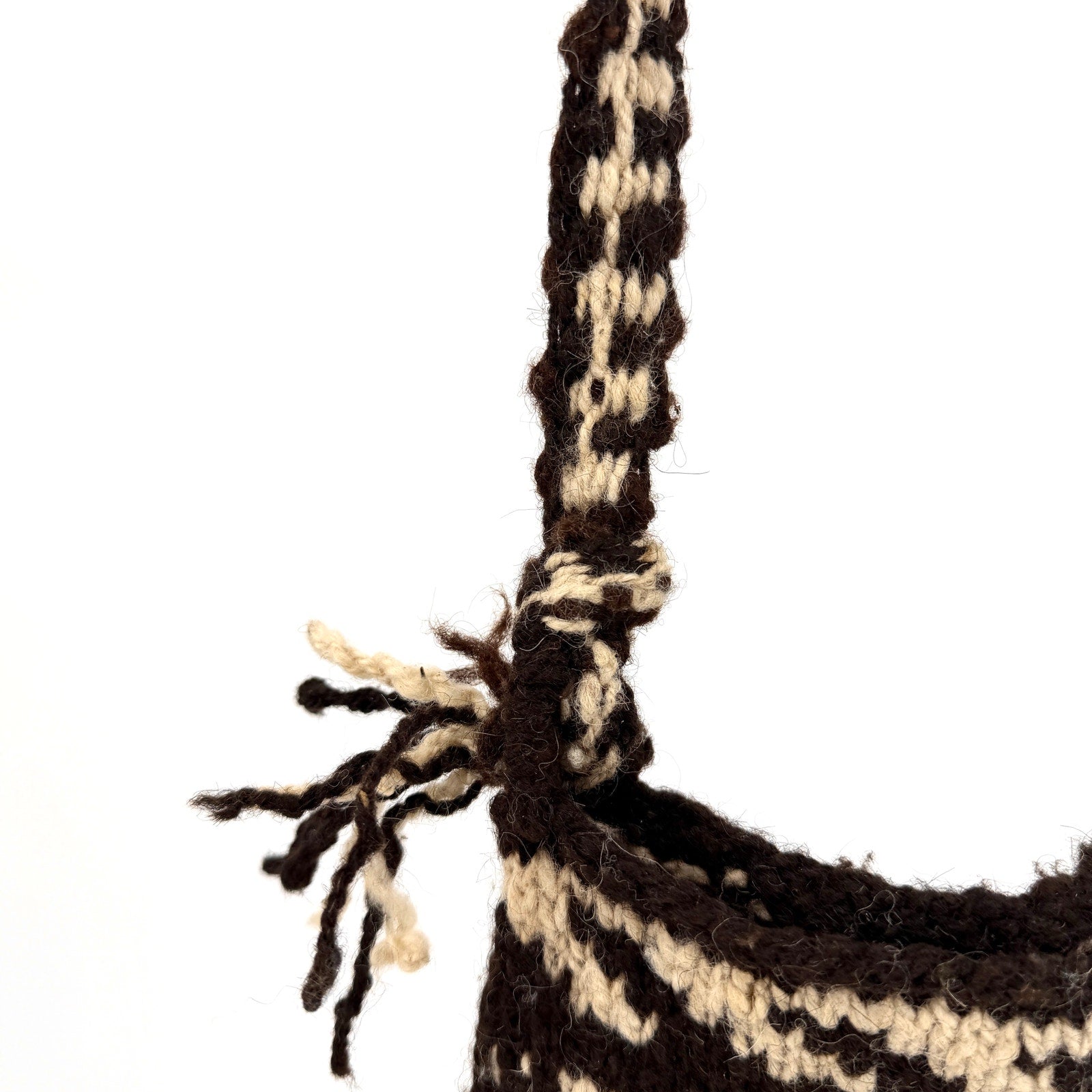 Vintage 70s Small Dark Brown & Cream 100% Wool Bird Motif Peruvian Purse