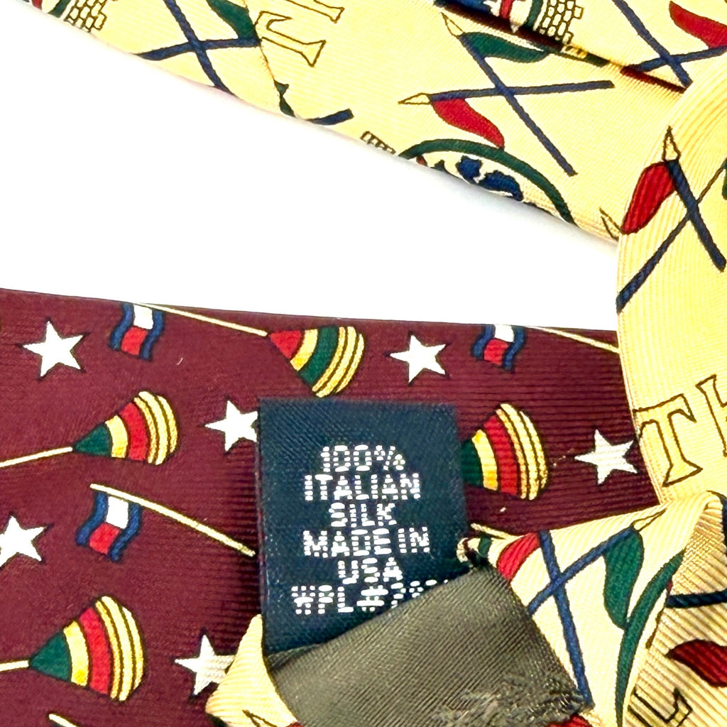 Vintage 90s Tommy Hilfiger Maroon Beige 100% Silk Nautical Flag Crest Necktie