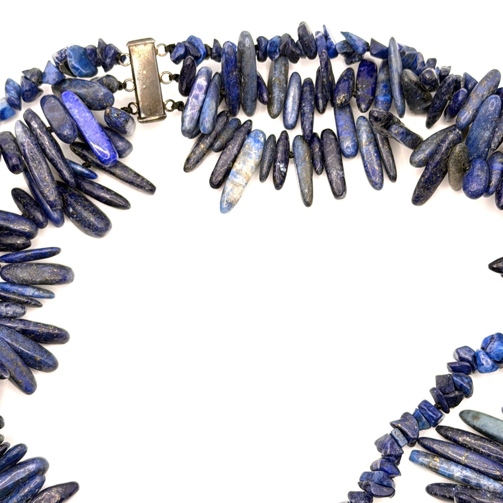 Vintage 90s Blue Lapis Lazuli Western Triple Strand Tusk Necklace