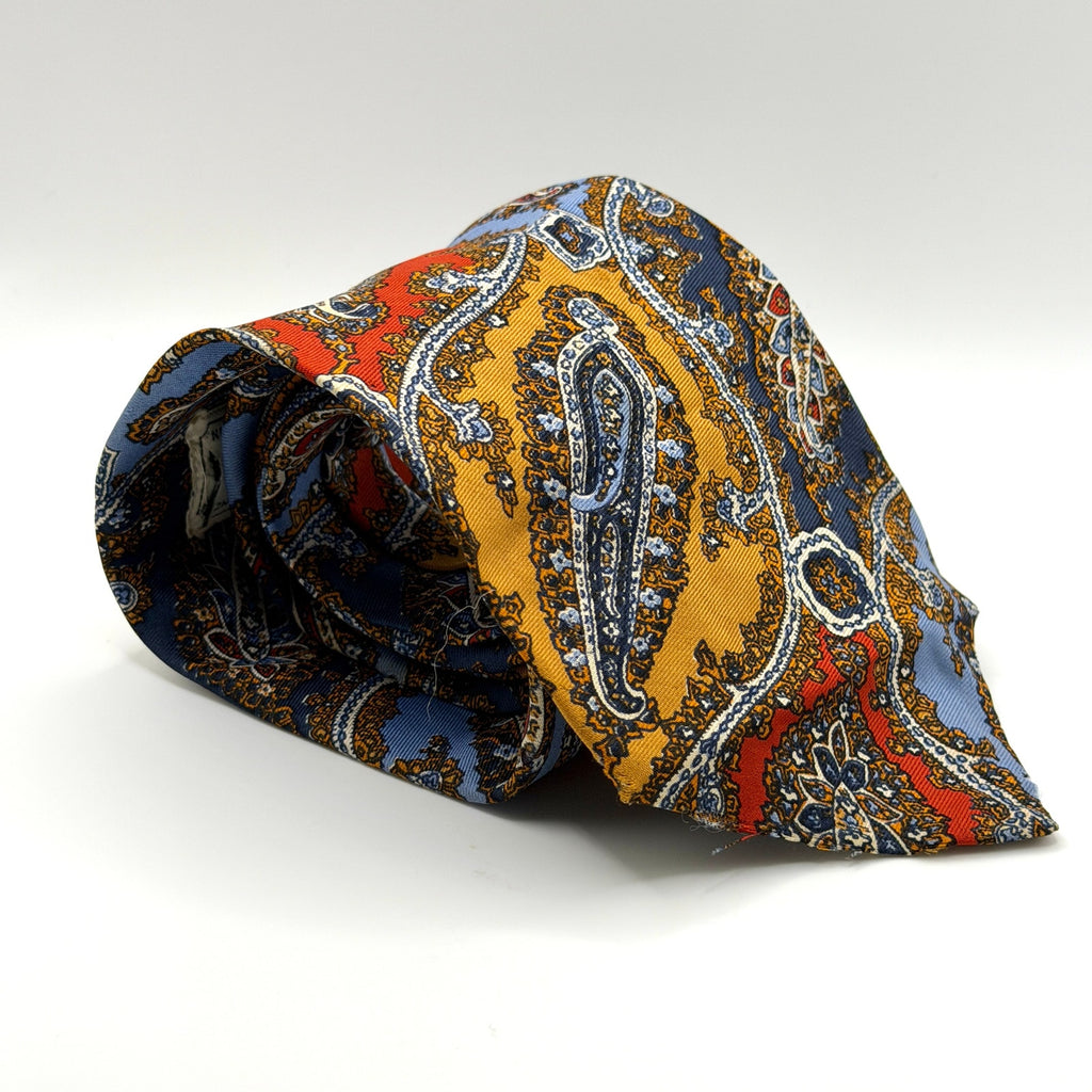 Vintage 70s Harrods Yellow Red 100% Silk Paisley Psychedelic Mod Super Wide Tie