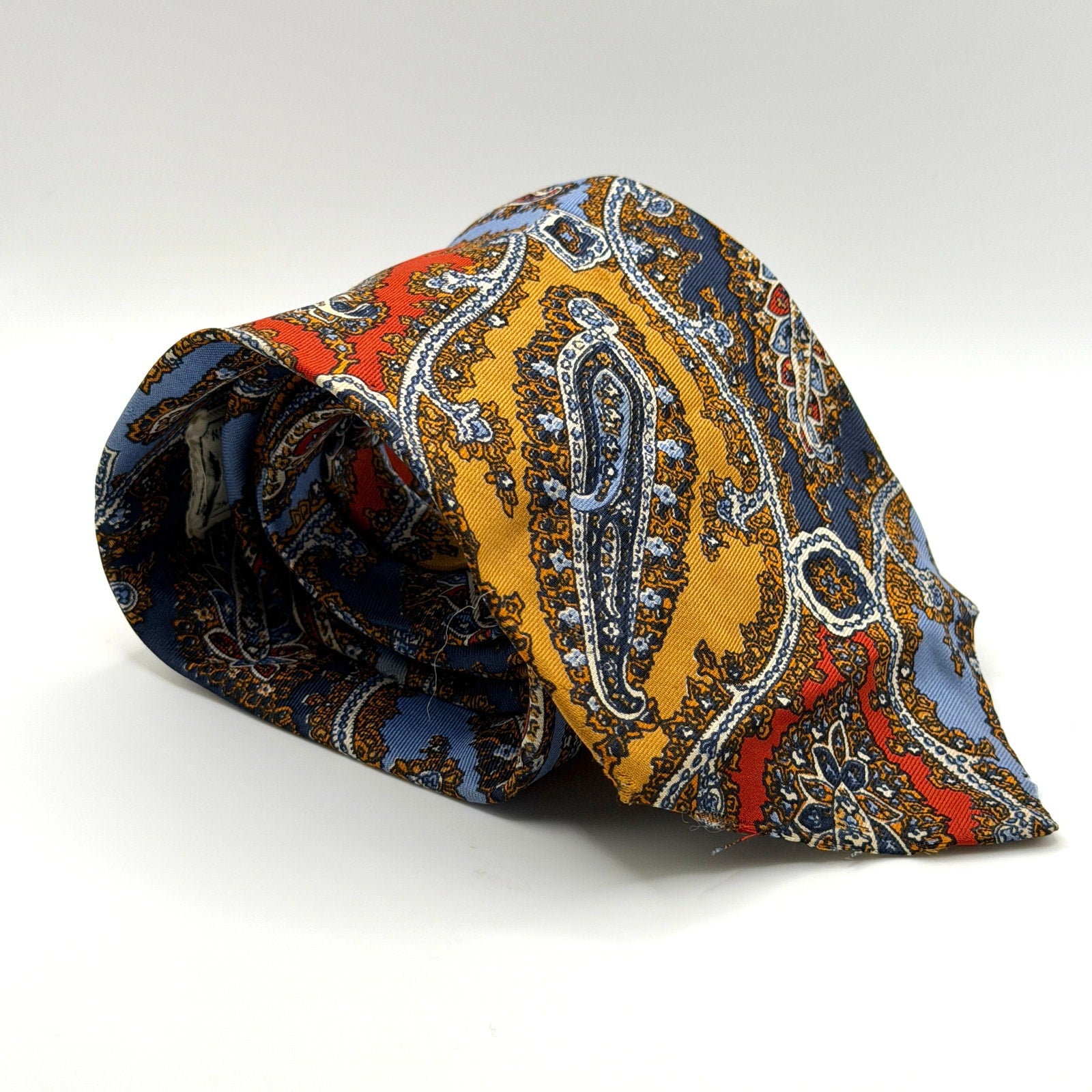 Vintage 70s Harrods Yellow Red 100% Silk Paisley Psychedelic Mod Super Wide Tie