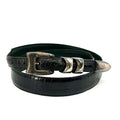 Vintage 90s Black Genuine Leather Croc Embossed Silver Tipped Belt