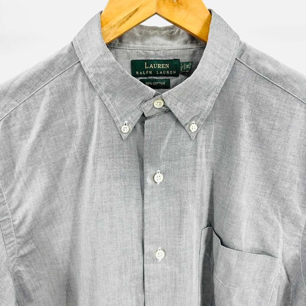 Lauren Ralph Lauren Gray Cotton Minimalist Button Down Shirt