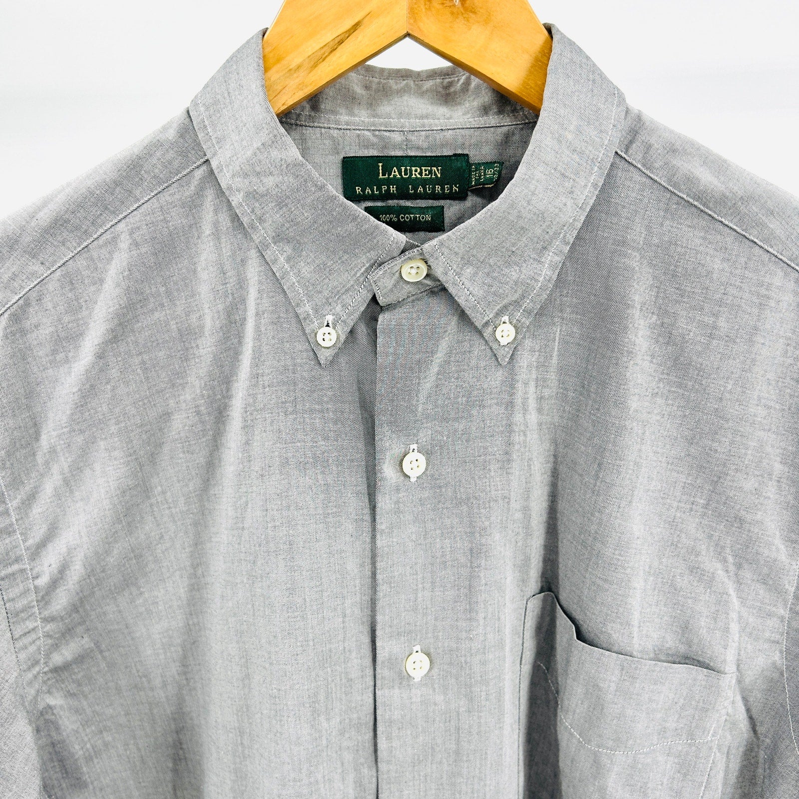 Lauren Ralph Lauren Gray Cotton Minimalist Button Down Shirt