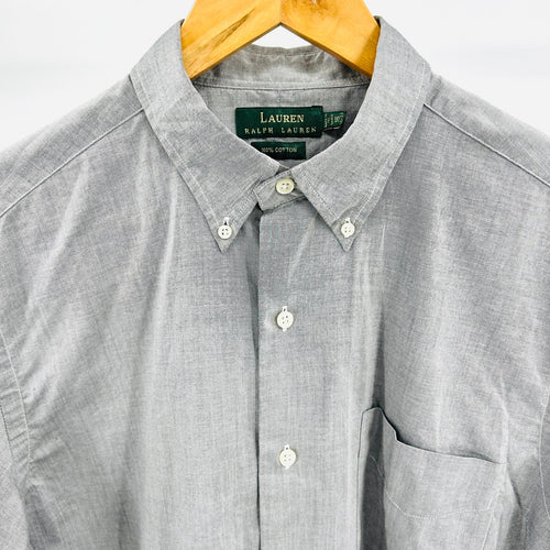 Lauren Ralph Lauren Gray Cotton Minimalist Button Down Shirt