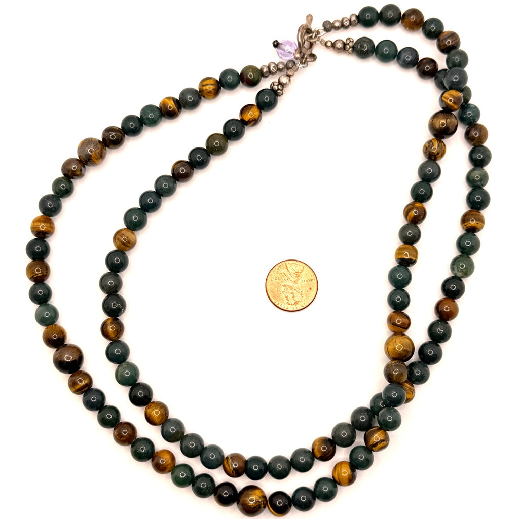 Vintage 90s Tiger's Eye Bloodstone Multi Strand Statement Necklace
