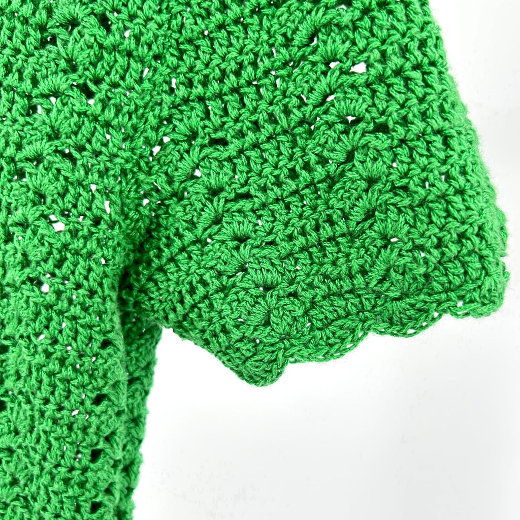 Kelly Green Crochet Open Weave Knit Top