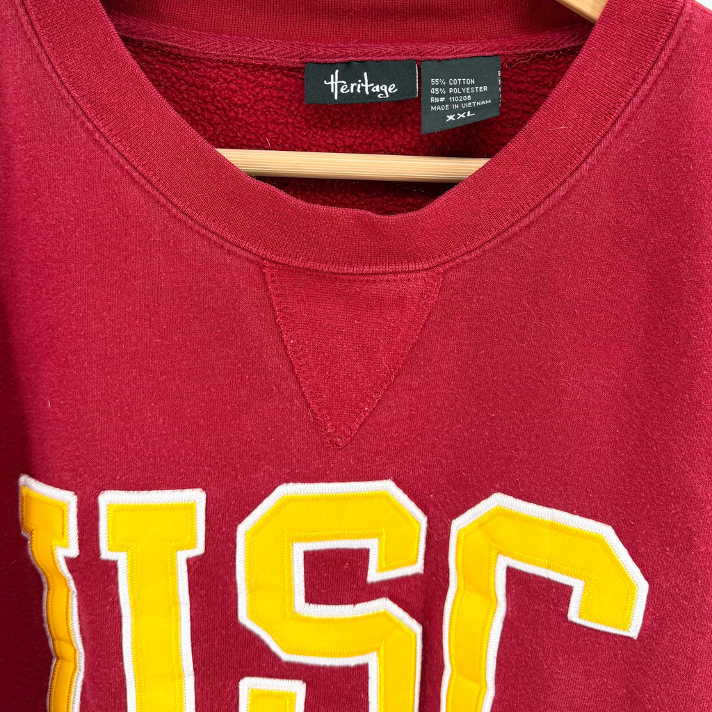Heritage Red Yellow USC Collegiate Embroidered Patch Crewneck Sweatshirt