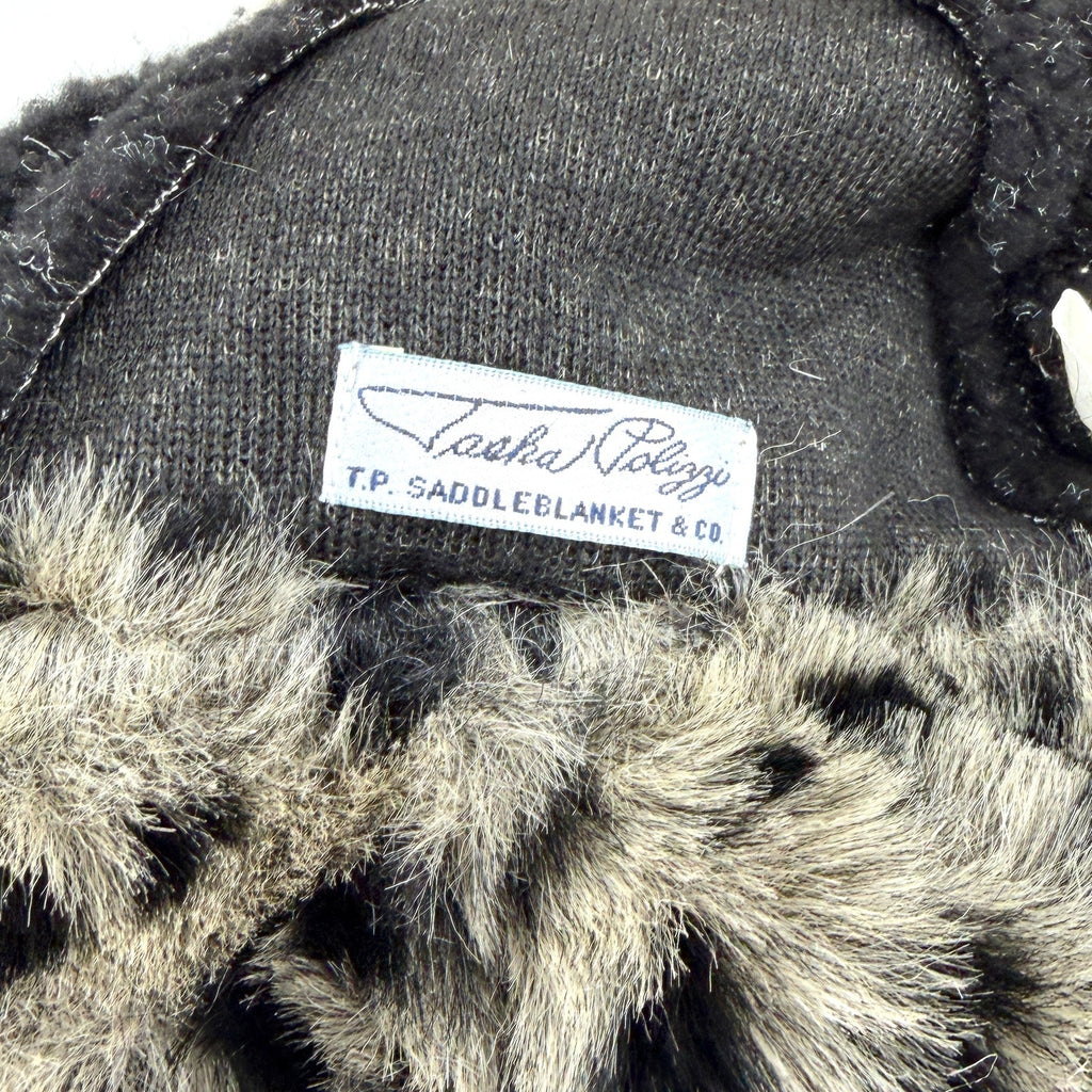 Vintage 90s Tasha Polizzi Gray Black Leopard Cozy Fleece Faux Fur Cossack Hat