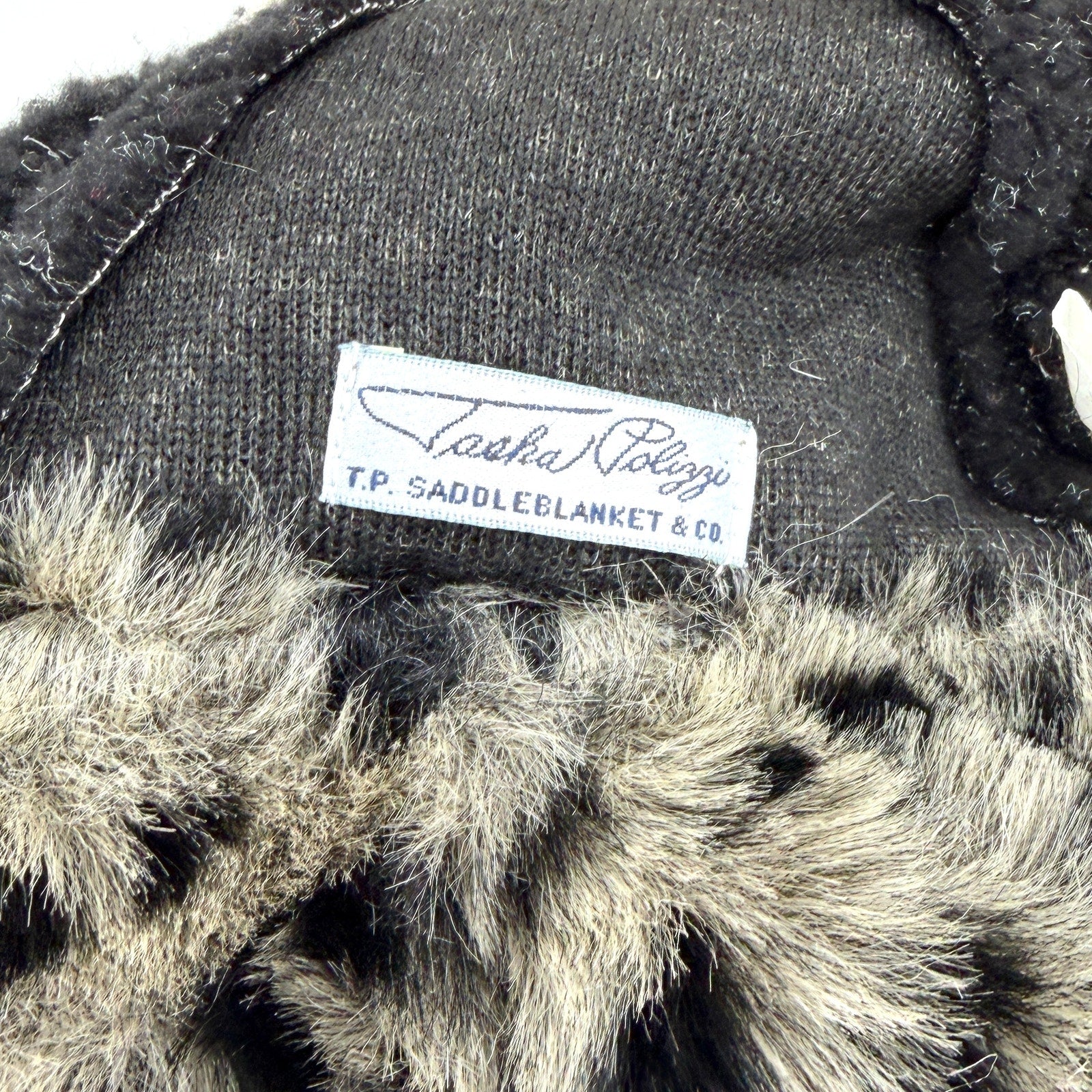 Vintage 90s Tasha Polizzi Gray Black Leopard Cozy Fleece Faux Fur Cossack Hat
