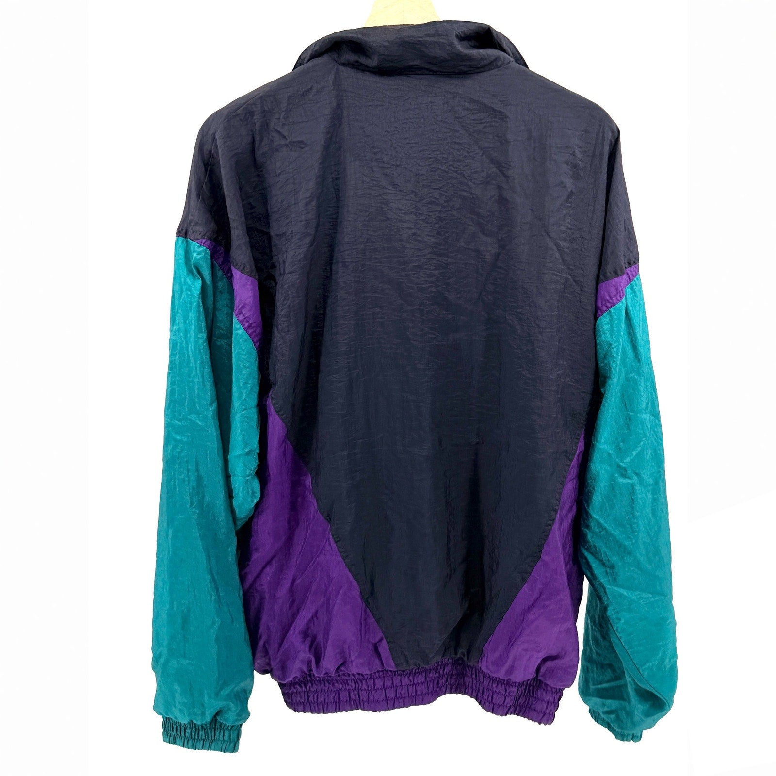 Vintage 80s Pierre Cardin Purple Teal Navy Colorblock Nylon Windbreaker Jacket
