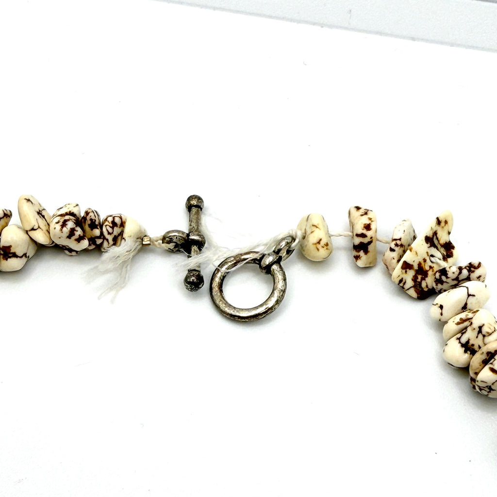 Vintage 90s White Buffalo Stone Large Slab Statement Collar Toggle Necklace