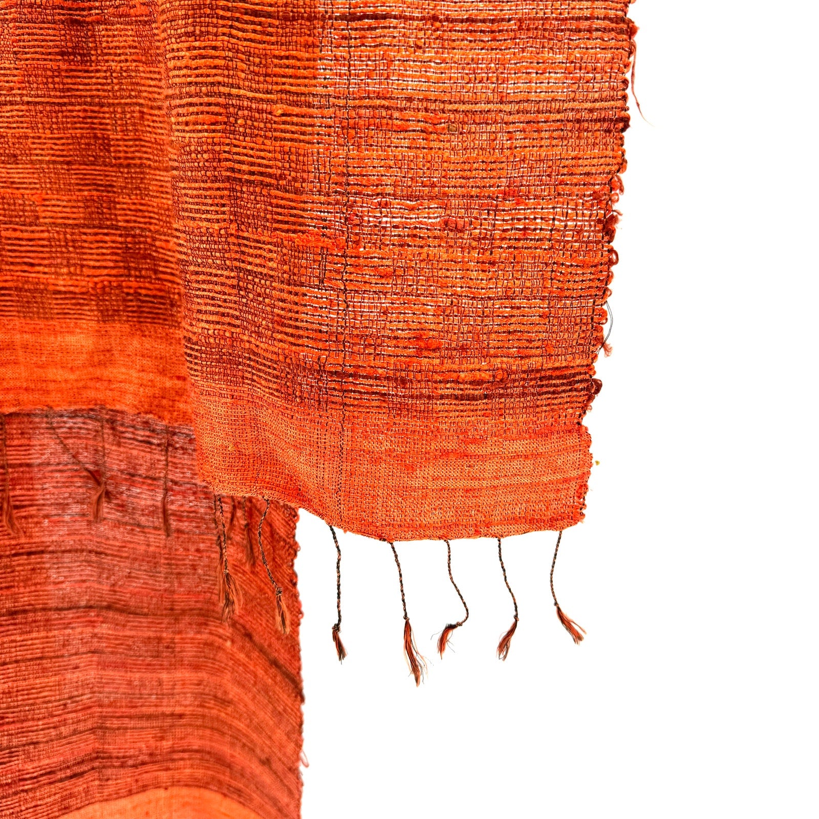 Vintage Y2K Woven Burnt Orange 100% Silk Fringed Scarf