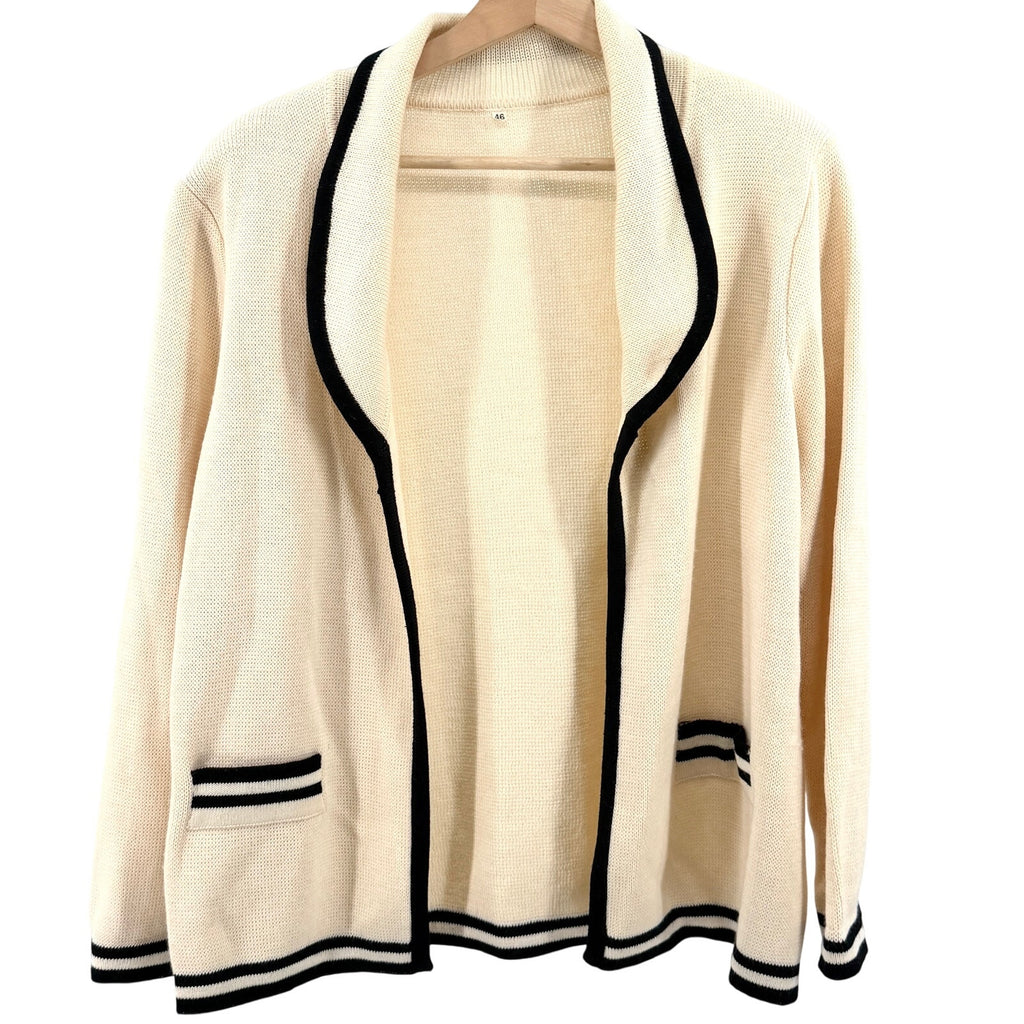 Vintage 90s Cream 100% Merino Wool Preppy Shawl Collar Cardigan