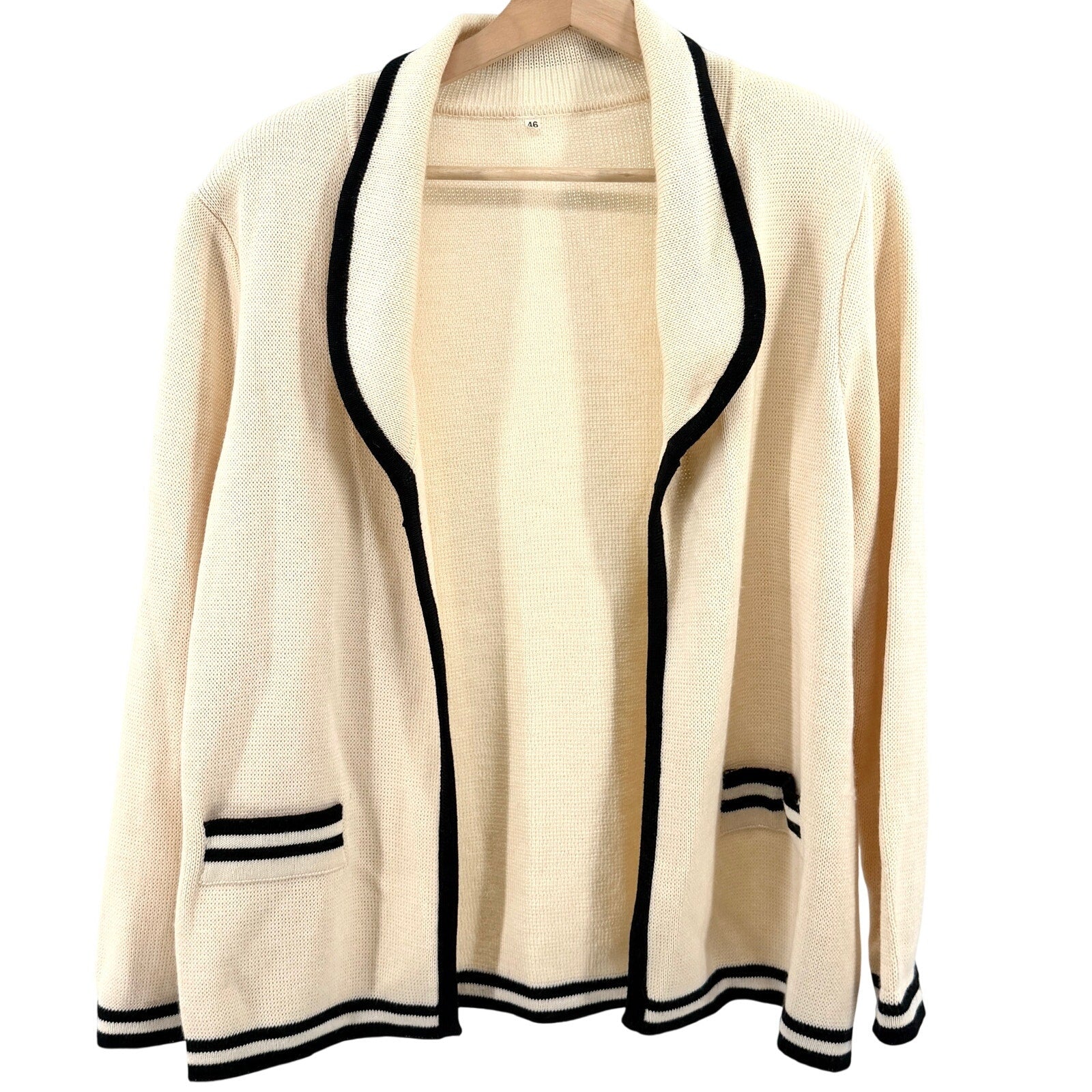 Vintage 90s Cream 100% Merino Wool Preppy Shawl Collar Cardigan