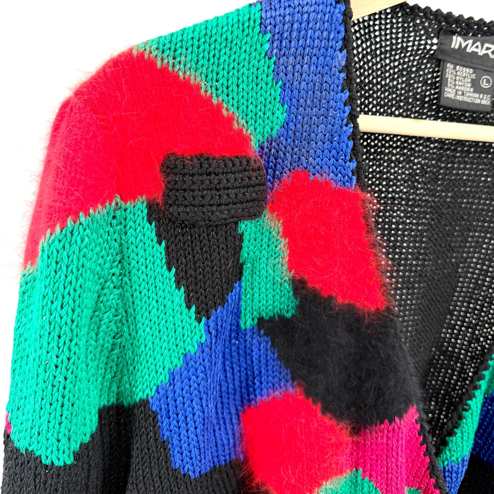 Vintage 80s Imari Black Geometric Black Color Block Wrap Knit Sweater