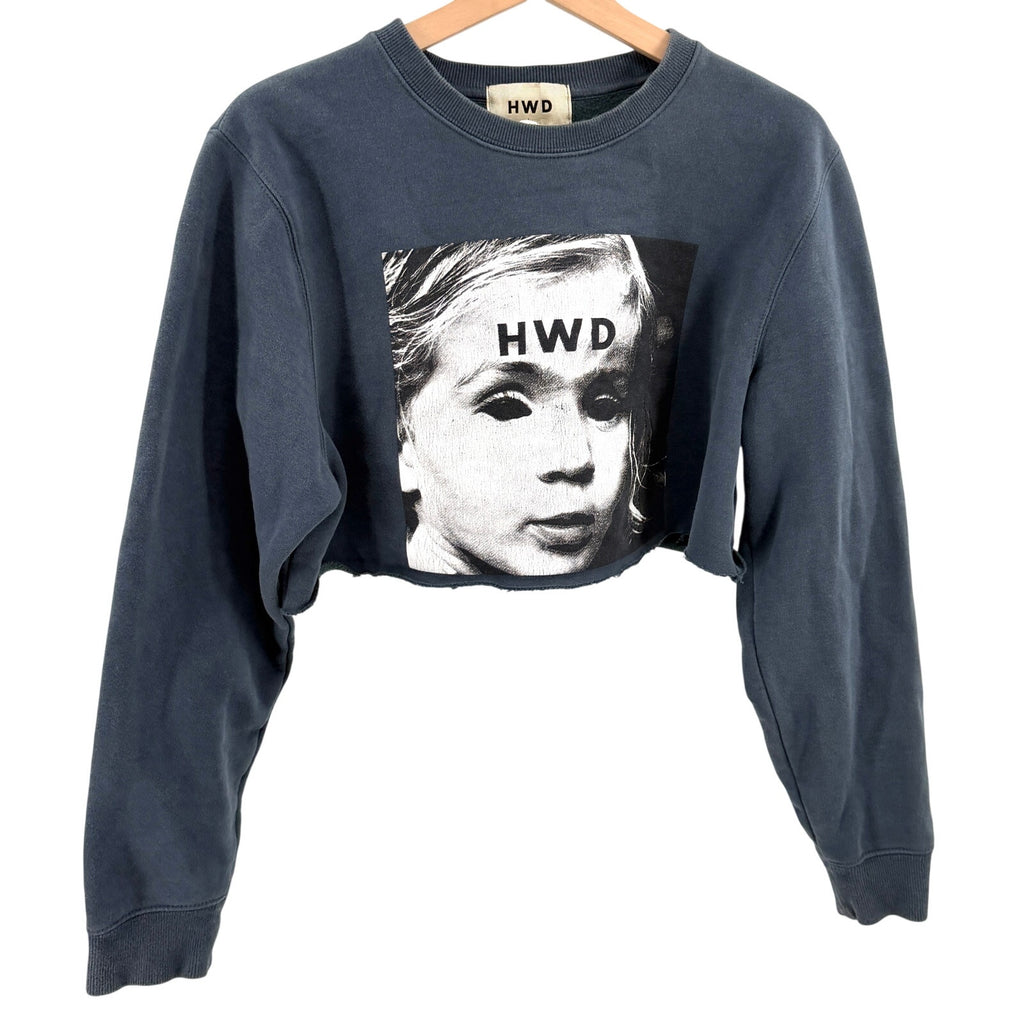 HWD Halfway Dead Indigo Blue Horror Graphic Cropped Sweatshirt