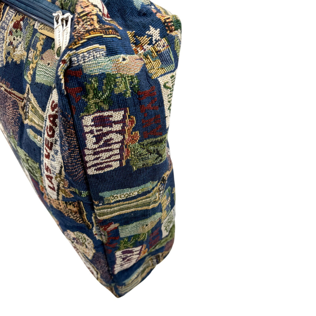 Vintage 90s Bovano USA Blue Las Vegas Tapestry Tote Bag