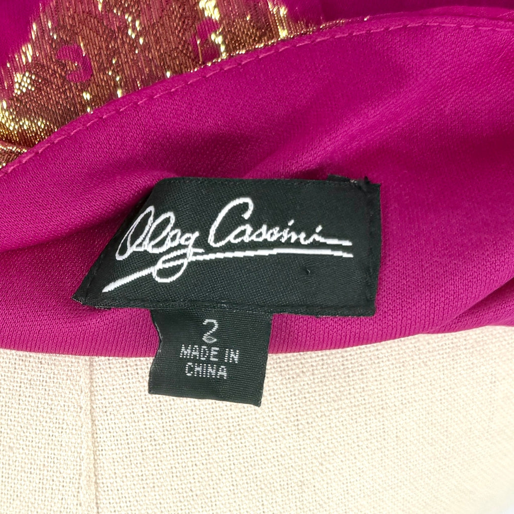 Oleg Cassini Magenta Gold Metallic Lurex Glam Silk Blend Mini Dress