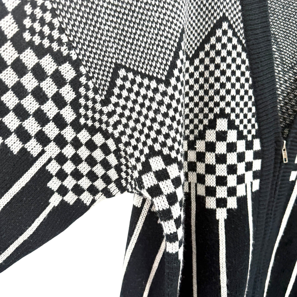 Vintage 80s Gladys Bagley Black White Oversized Abstract Zip Cardigan Sweater