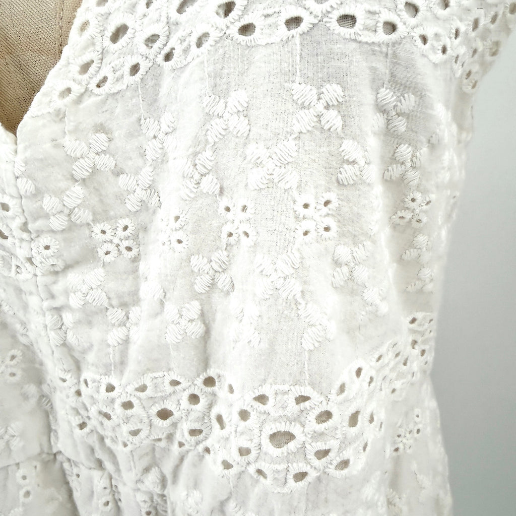 Lungo L'arno White 100% Cotton Eyelet Lace Sleeveless Midi Dress