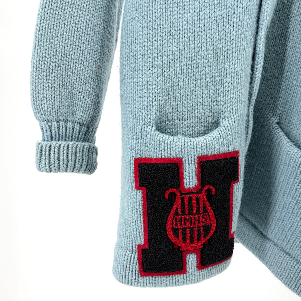 Vintage 70s Light Blue Varsity Letterman Cardigan Sweater