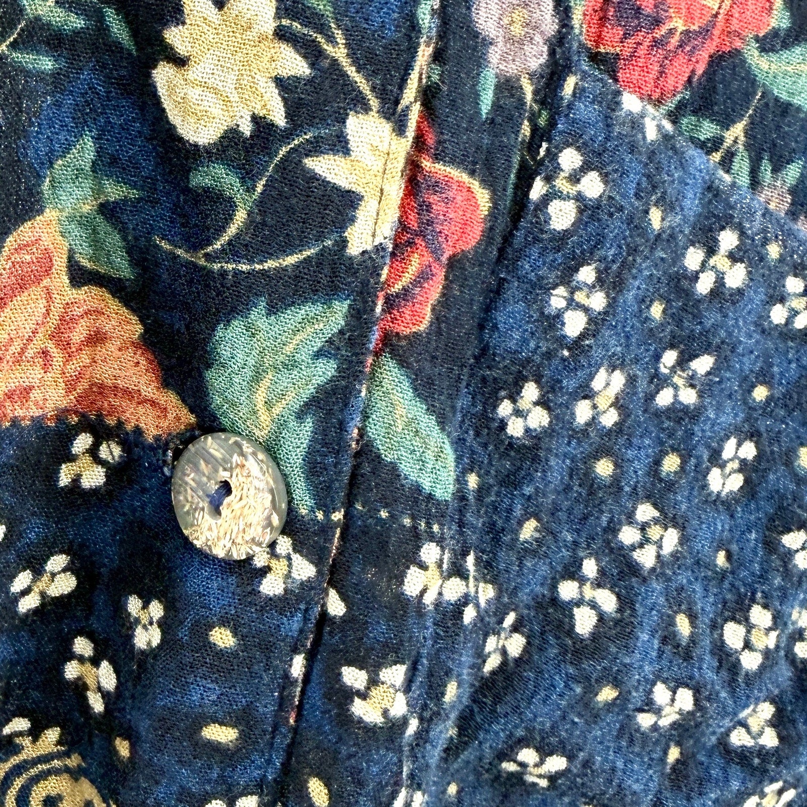 Vintage 90s Norton McNaughton Navy Blue Floral Paisley Short Sleeve Shirt