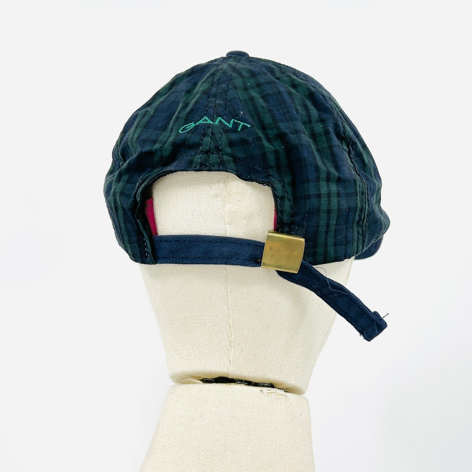Vintage 90s Gant Navy Green Blackwatch Tartan Plaid Navy Bill Cap